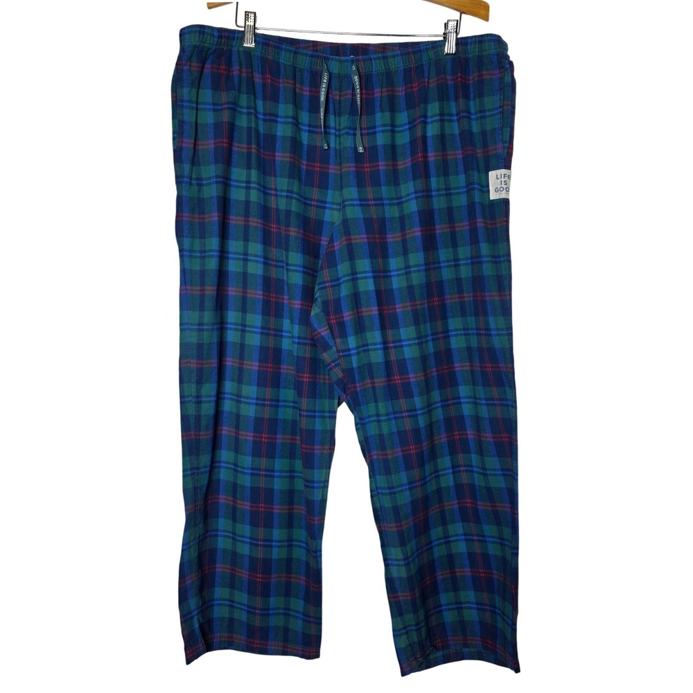 Life is Good Plaid Pajama Pants XXL Blue Green Tartan Sleepwear Loungewear